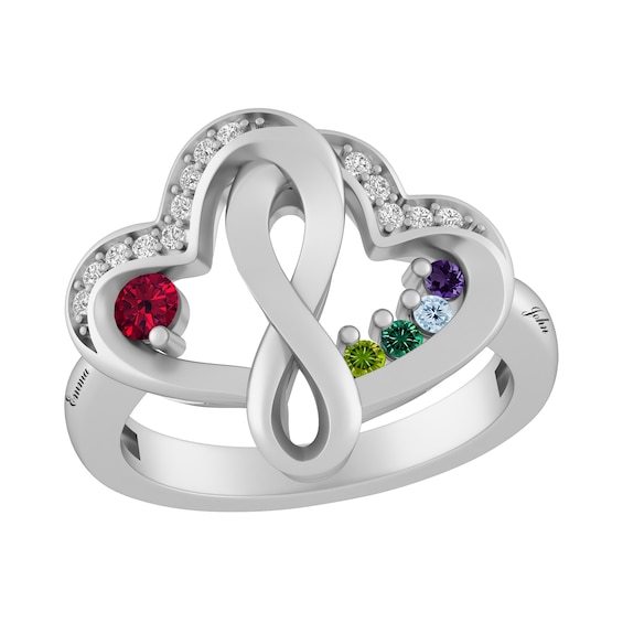 1/15 ct tw Diamond Family & Mother's Heart Ring (2-5 Stones and 2 Lines)