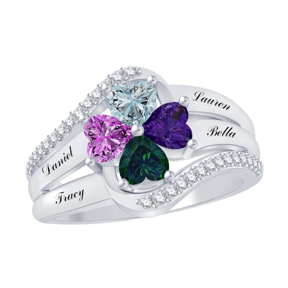 Mother's Heart-Shaped Family Swirl Birthstone Ring (2-4 Stones and Lines)