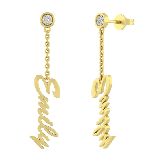 1/20 ct tw Diamond Dangling Nameplate Earrings (1 Name)
