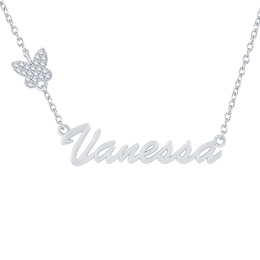 Butterfly Script Name Necklace 1/10 ct tw Diamonds 18" (1 Name)