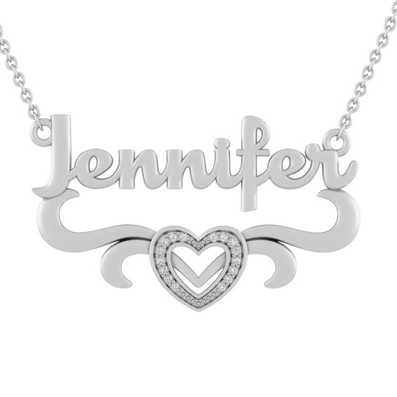 1/20 ct tw Diamond Heart Nameplate Necklace (1 Name)