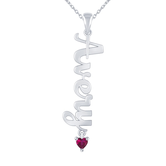 Heart Birthstone Vertical Nameplate Necklace (1 Stone and Name)