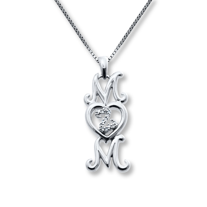 Main Image 1 of Open Heart "Mom" Necklace Diamond Accents Sterling Silver 18"