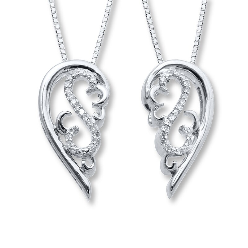 Open Hearts Necklace Set 1 10 Ct Tw Diamonds Sterling Silver Kay Outlet