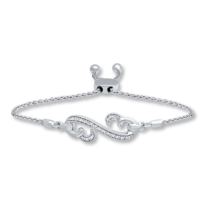 Main Image 1 of Heart Bolo Bracelet Diamond Accents Sterling Silver 9.5"