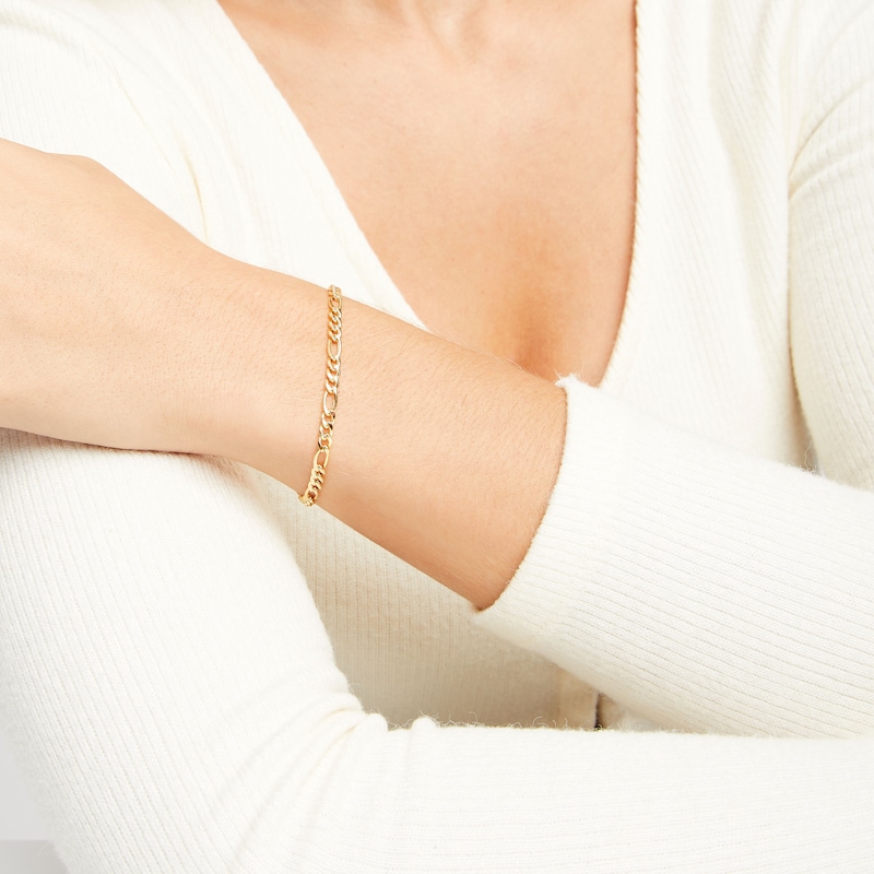 Main Image 2 of Figaro Chain Bracelet 3.55mm Hollow 14K Yellow Gold 7.5”