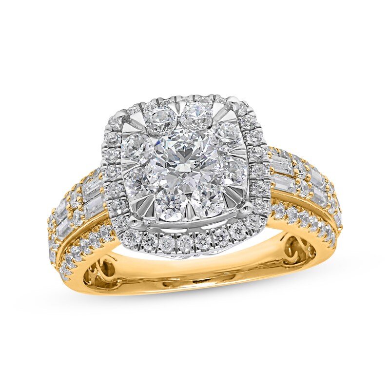 Multi-Diamond Center Cushion Frame Engagement Ring 2 ct tw 14K Yellow Gold