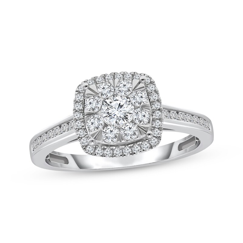 Main Image 1 of Adore Multi-Diamond Center Cushion Frame Engagement Ring 3/4 ct tw 14K White Gold
