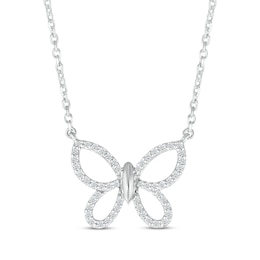 Diamond Butterfly Outline Necklace 1/6 ct tw Sterling Silver 18"