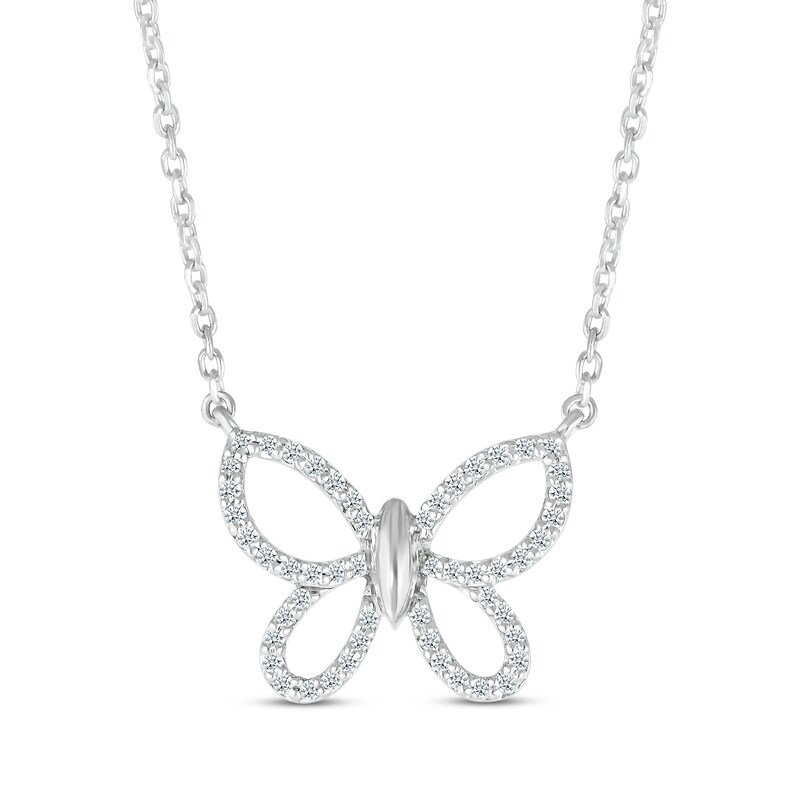 Main Image 1 of Diamond Butterfly Outline Necklace 1/6 ct tw Sterling Silver 18&quot;