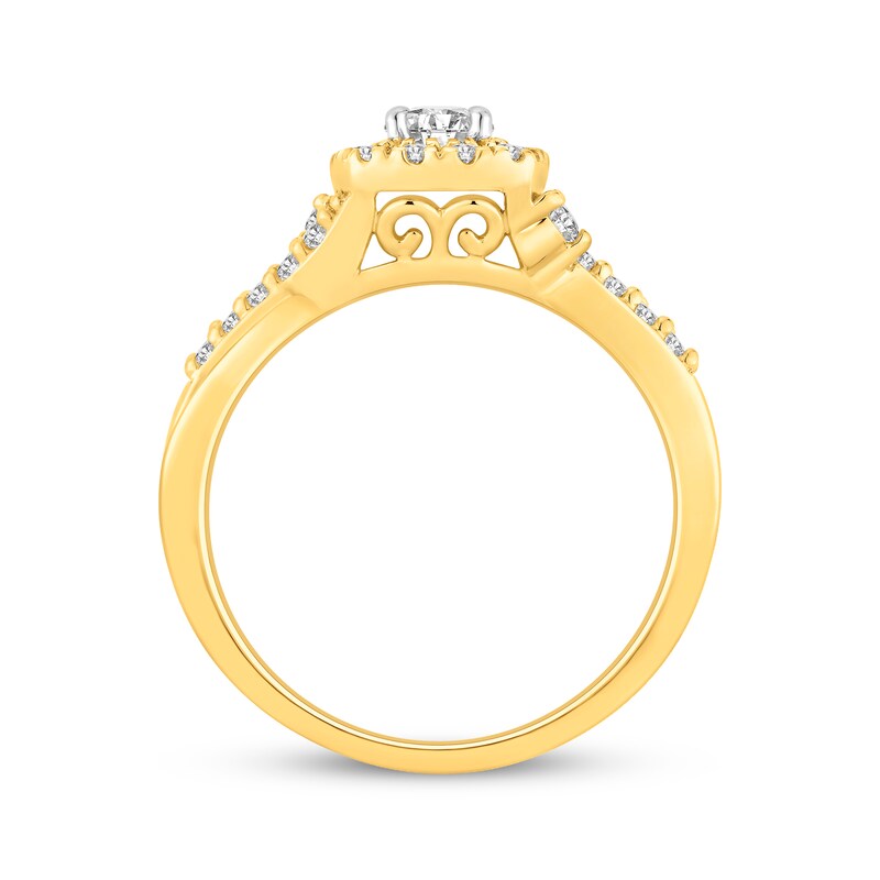 Main Image 3 of Round-Cut Diamond Halo Engagement Ring 3/4 ct tw 14K Yellow Gold