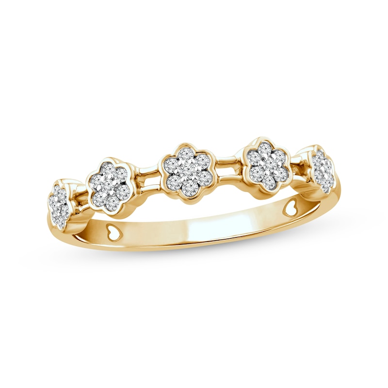 Main Image 1 of Diamond Flowers Stackable Ring 1/6 ct tw 10K Yellow Gold
