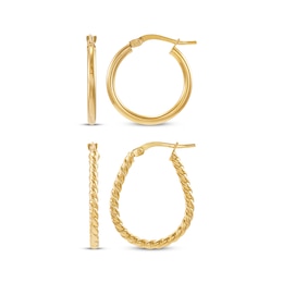 Tube Hoop Earrings Set 14K Yellow Gold