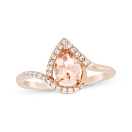 Pear-Shaped Morganite & White Lab-Created Sapphire Ring 10K Rose Gold