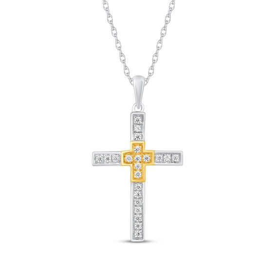 Diamond Cross Necklace 1/6 ct tw 10K Two-Tone Gold 18"