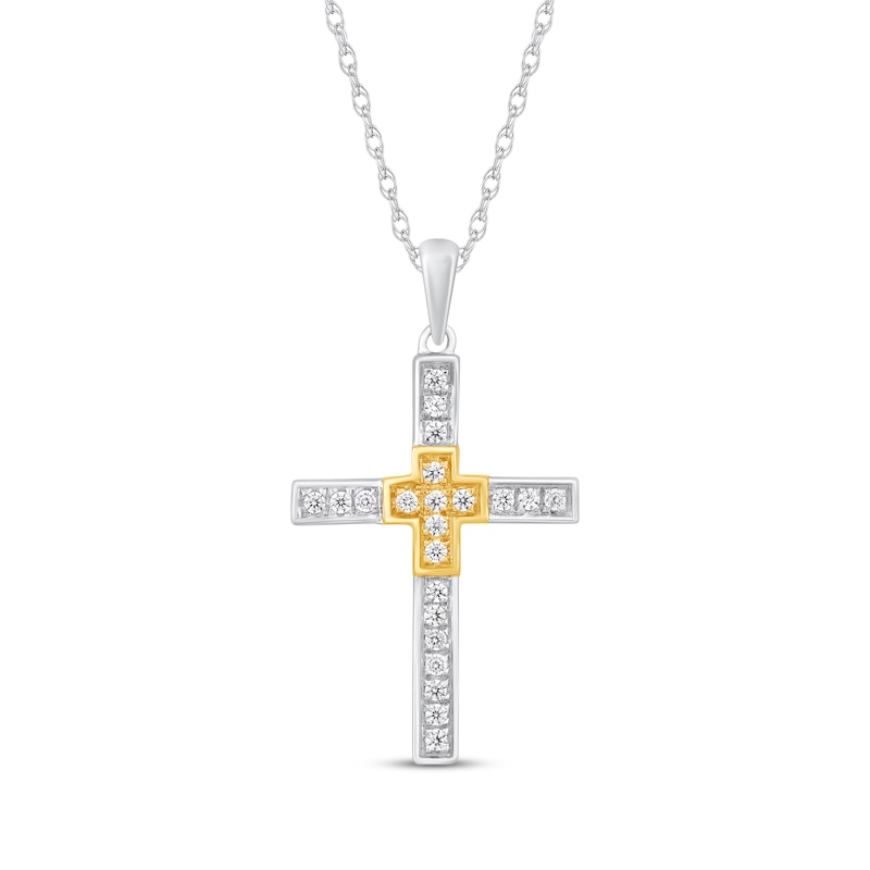 Main Image 1 of Diamond Cross Necklace 1/6 ct tw 10K Two-Tone Gold 18"