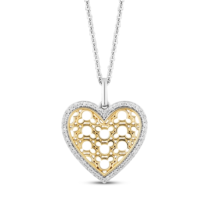 Main Image 1 of Disney Treasures Mickey Mouse Pattern Diamond Heart Necklace 1/8 ct tw Sterling Silver & 10K Yellow Gold 19"