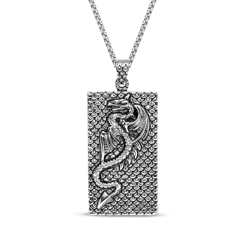 Main Image 1 of Rectangular Dragon Necklace Oxidized Stainless Steel 24"