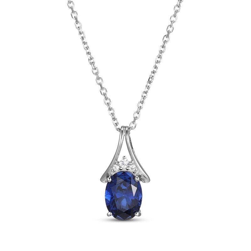 Main Image 1 of Oval-Cut Blue Lab-Created Sapphire & White Lab-Created Sapphire Necklace Sterling Silver 18"