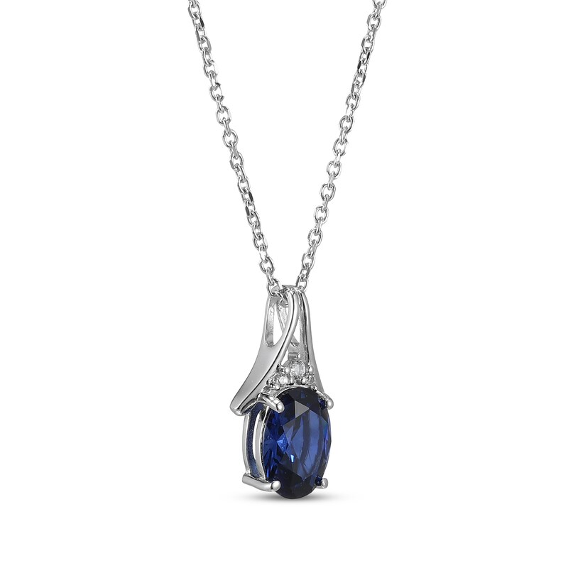 Main Image 2 of Oval-Cut Blue Lab-Created Sapphire & White Lab-Created Sapphire Necklace Sterling Silver 18"