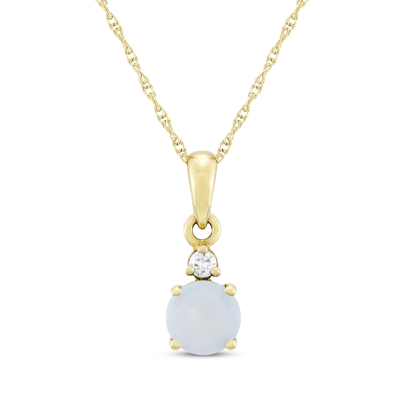 Main Image 1 of Natural Opal & Diamond Accent Necklace 10K Yellow Gold 18"