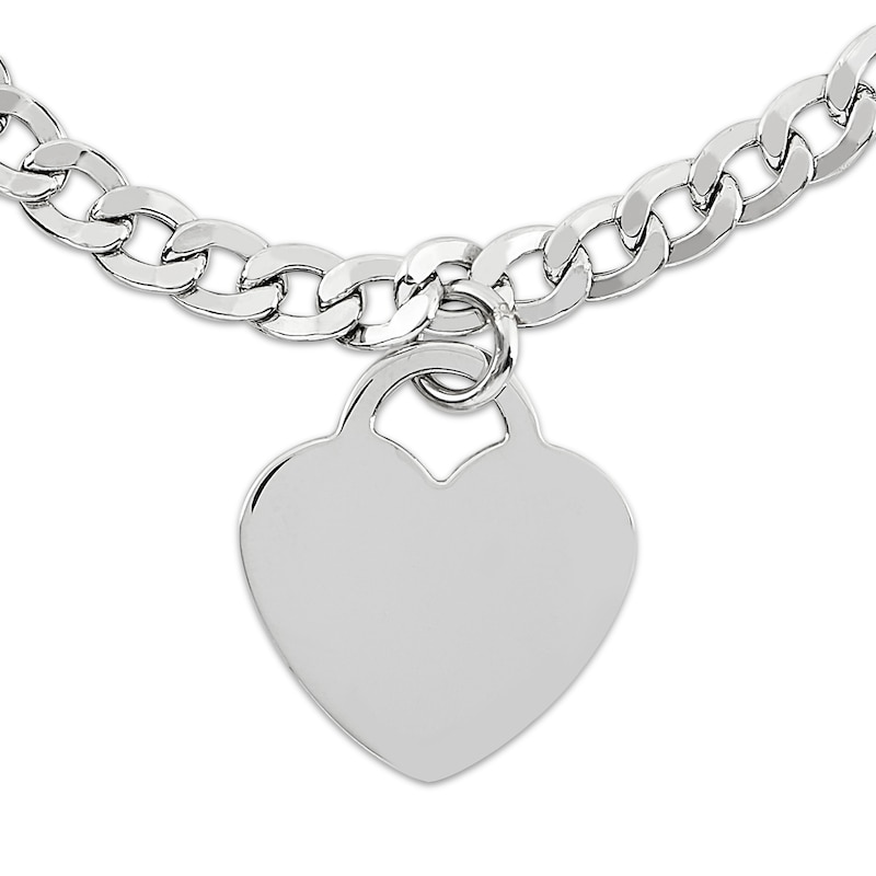 Main Image 2 of Solid Curb Chain Bracelet with Heart Charm Sterling Silver 7.5"