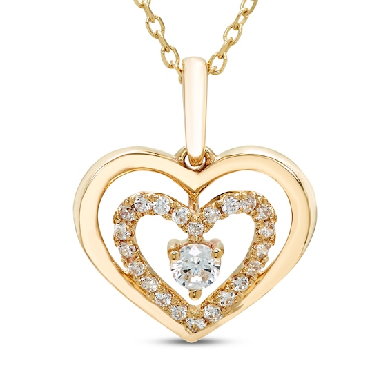 Diamond Double Heart Necklace 1/4 ct tw 10K Yellow Gold 18"