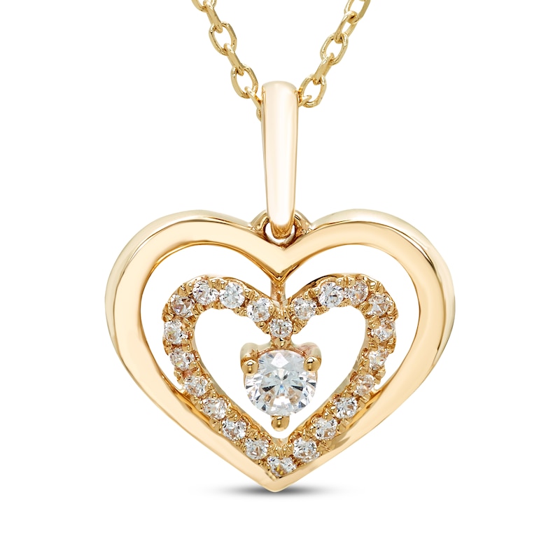 Main Image 1 of Diamond Double Heart Necklace 1/4 ct tw 10K Yellow Gold 18"