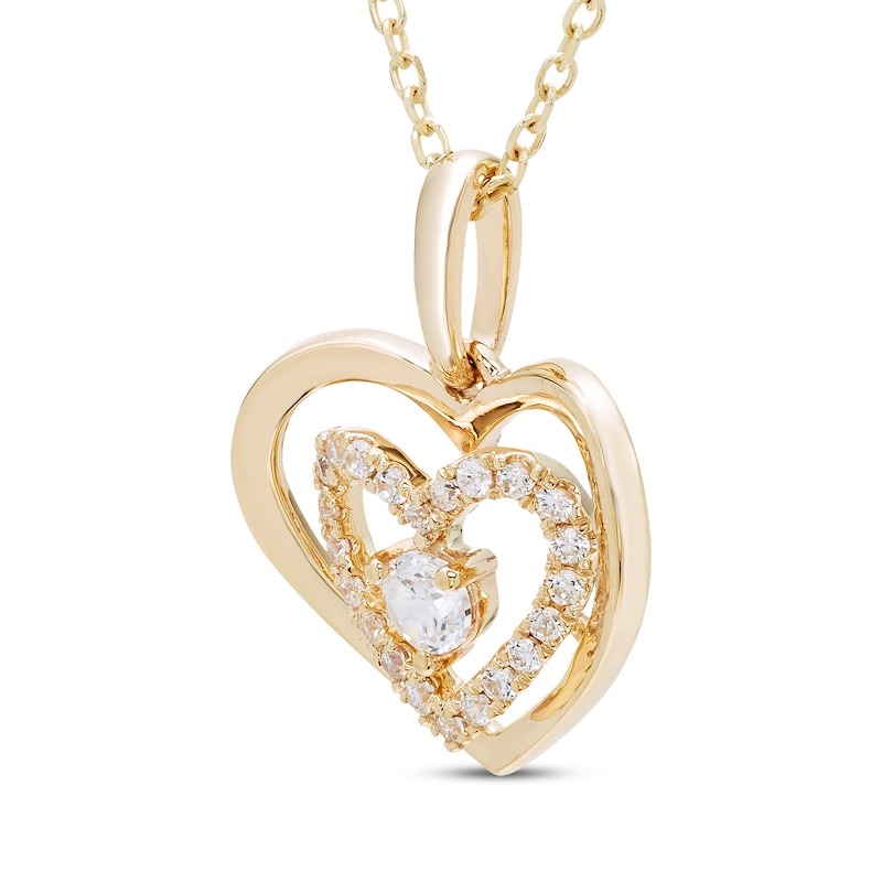 Main Image 2 of Diamond Double Heart Necklace 1/4 ct tw 10K Yellow Gold 18"