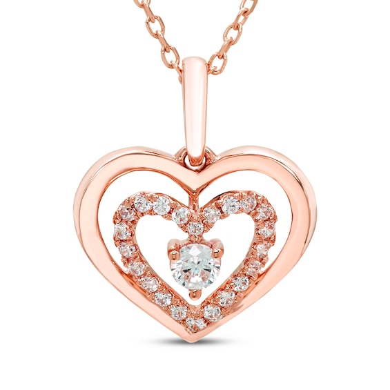 Diamond Double Heart Necklace 1/4 ct tw 10K Rose Gold 18"