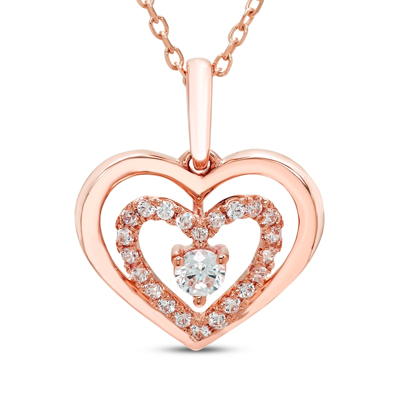 Main Image 1 of Diamond Double Heart Necklace 1/4 ct tw 10K Rose Gold 18"