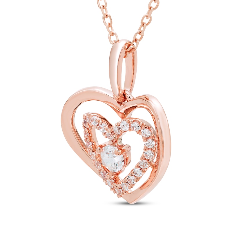 Main Image 2 of Diamond Double Heart Necklace 1/4 ct tw 10K Rose Gold 18"