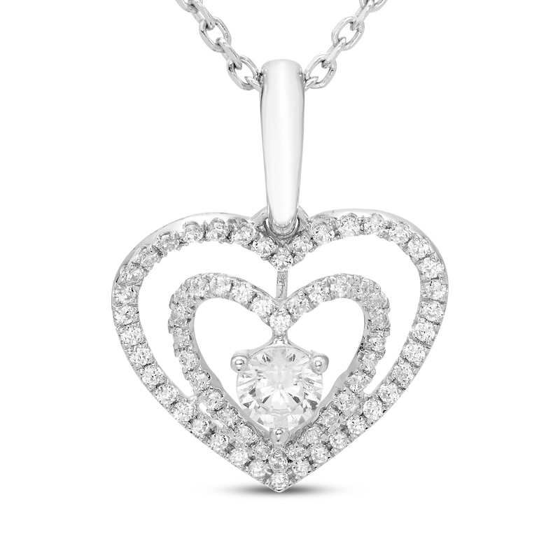 Main Image 1 of Diamond Double Heart Necklace 1/4 ct tw 10K White Gold 18"