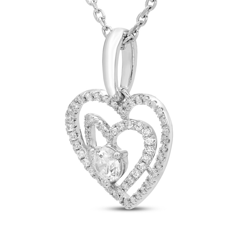 Main Image 2 of Diamond Double Heart Necklace 1/4 ct tw 10K White Gold 18"