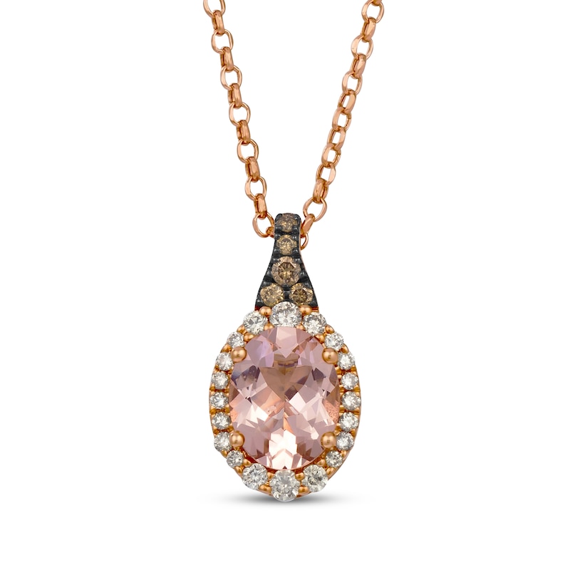 Main Image 1 of Le Vian Oval-Cut Morganite Necklace 1/3 ct tw Diamonds 14K Strawberry Gold 19"