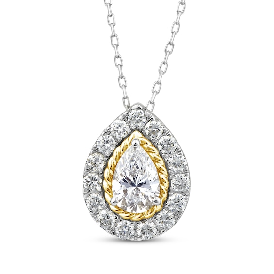 Threads of Love Pear-Shaped Lab-Grown Diamond Halo Necklace 1-1/2 ct tw 14K Two-Tone Gold 18"