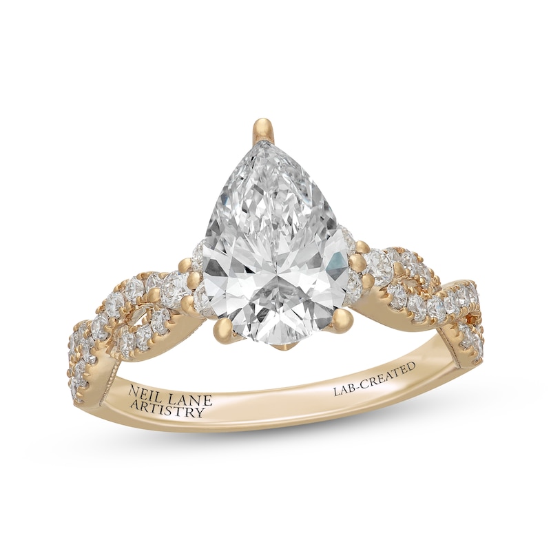 Main Image 4 of Neil Lane Artistry Pear-Shaped Lab-Grown Diamond Engagement Ring 2-5/8 ct tw 14K Yellow Gold