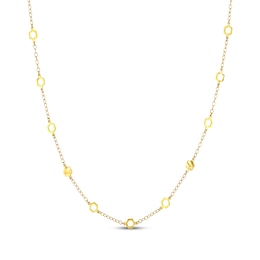 Hexagon Station Curb Chain Necklace 1.77mm Solid 10K Yellow Gold