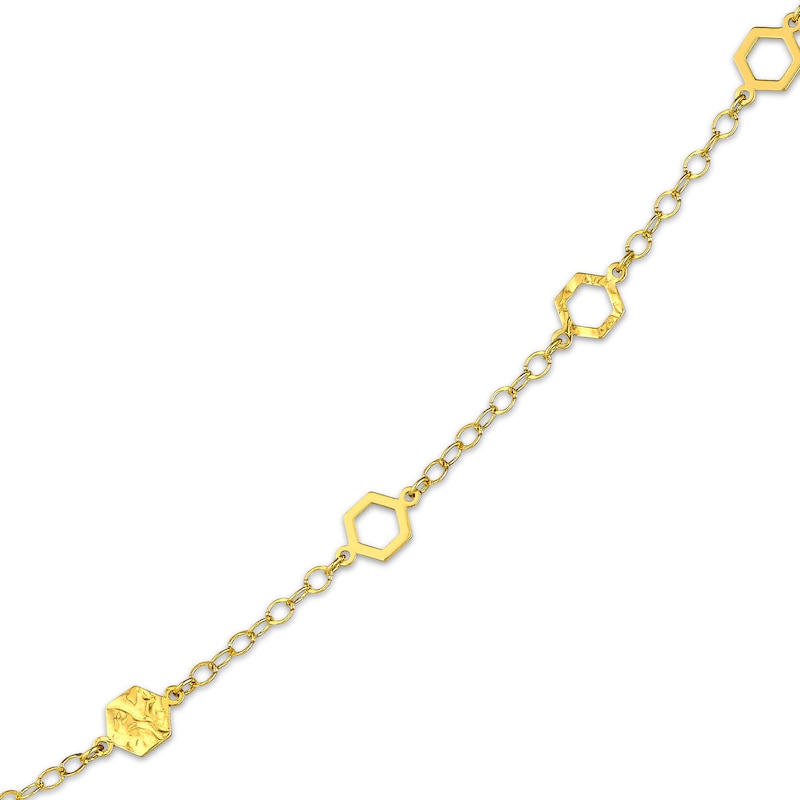 Main Image 2 of Hexagon Station Curb Chain Necklace 1.77mm Solid 10K Yellow Gold