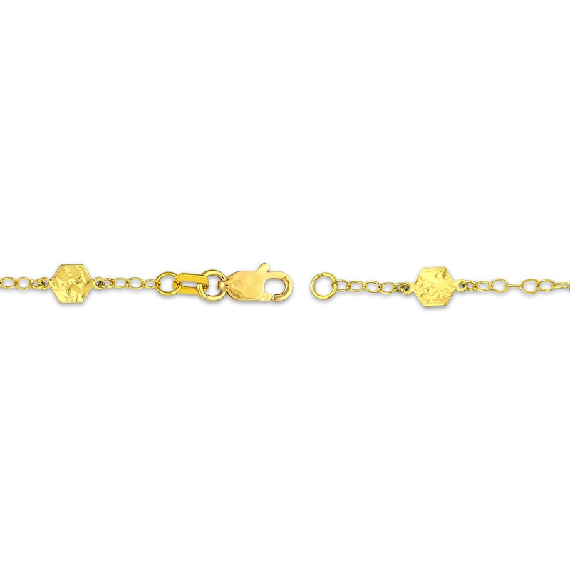 Main Image 3 of Hexagon Station Curb Chain Necklace 1.77mm Solid 10K Yellow Gold