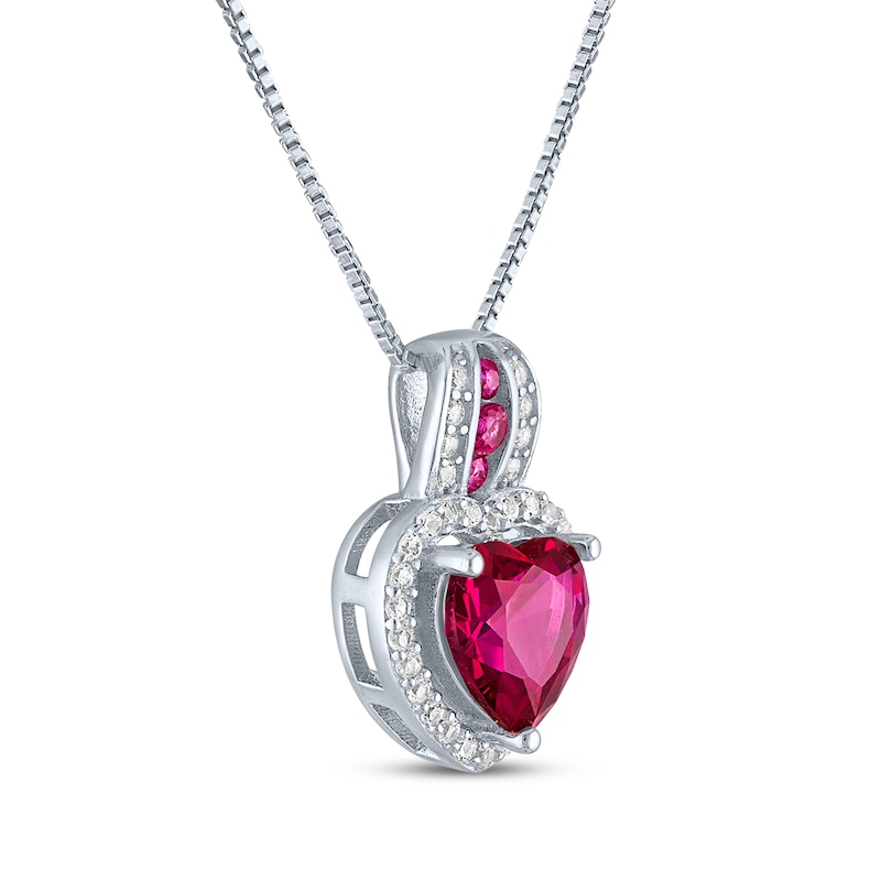Main Image 2 of Heart-Shaped Lab-Created Ruby & White Lab-Created Sapphire Necklace Sterling Silver 18"