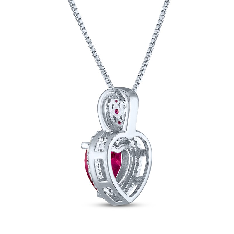 Main Image 3 of Heart-Shaped Lab-Created Ruby & White Lab-Created Sapphire Necklace Sterling Silver 18"