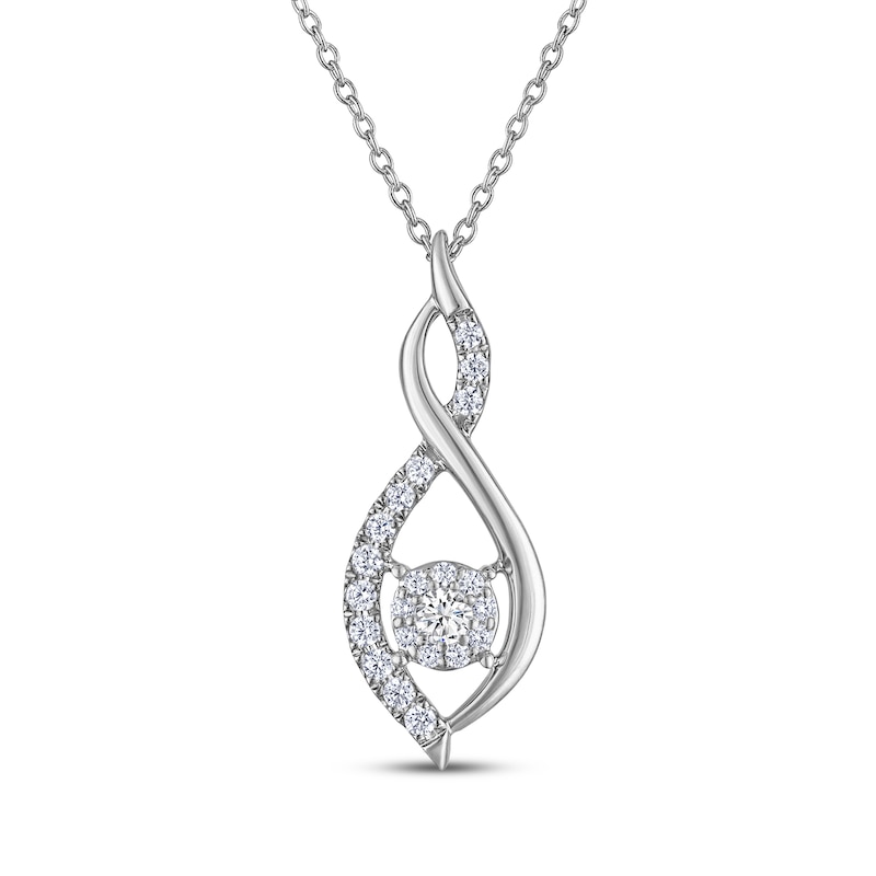 Main Image 1 of THE LEO Diamond Halo Twist Necklace 3/8 ct tw 14K White Gold 19"