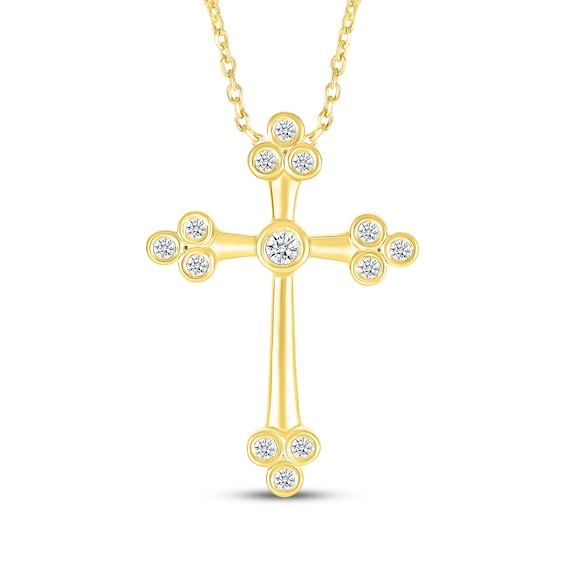 Diamond Cross Necklace 1/10 ct tw 10K Yellow Gold 18"