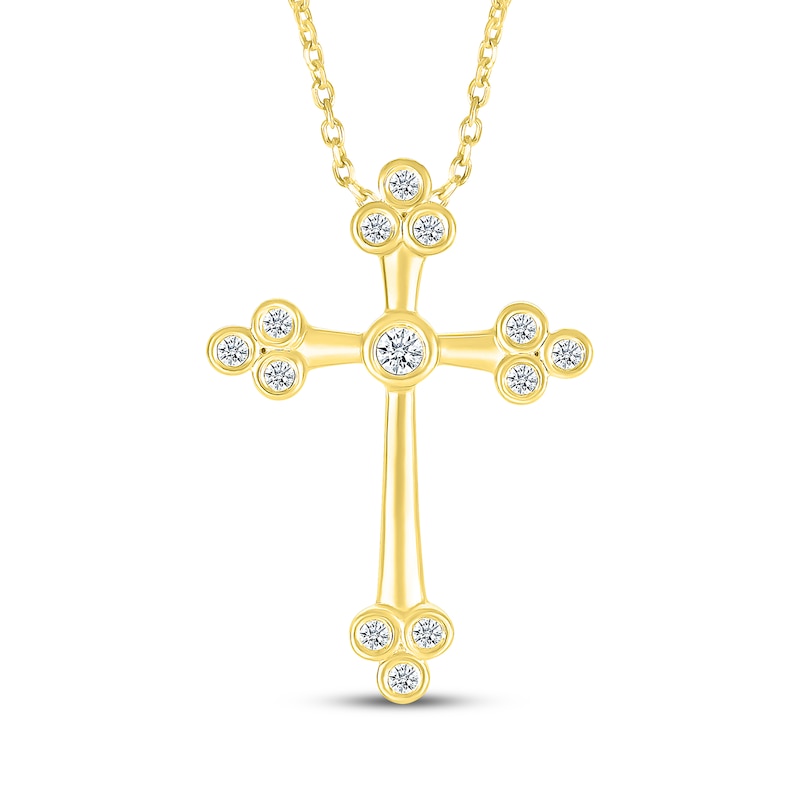 Main Image 1 of Diamond Cross Necklace 1/10 ct tw 10K Yellow Gold 18"
