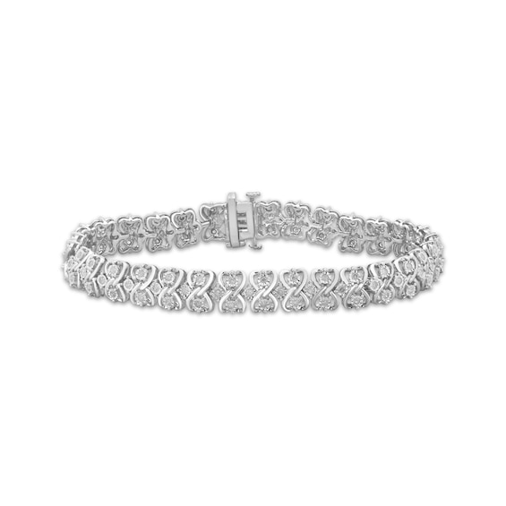 Diamond Stacked Hearts Link Bracelet 1 ct tw Sterling Silver 7.5"