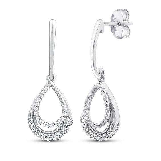 Threads of Love Diamond Graduated Teardrop Dangle Earrings 1/3 ct tw 10K White Gold