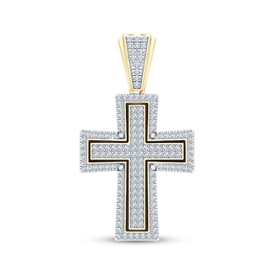 Men's Diamond Cross Charm with Black Enamel 3/8 ct tw 10K Yellow Gold
