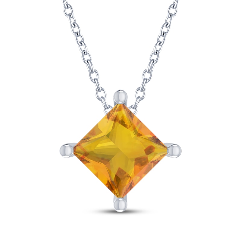 Main Image 1 of Square-Cut Citrine Solitaire Necklace Sterling Silver 18"