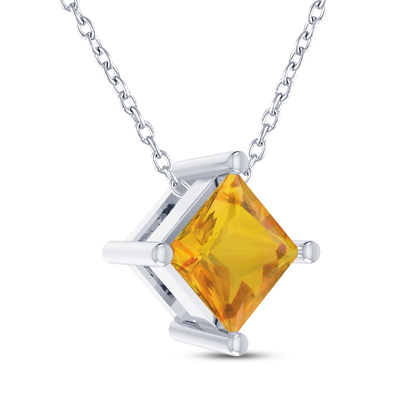Main Image 2 of Square-Cut Citrine Solitaire Necklace Sterling Silver 18"